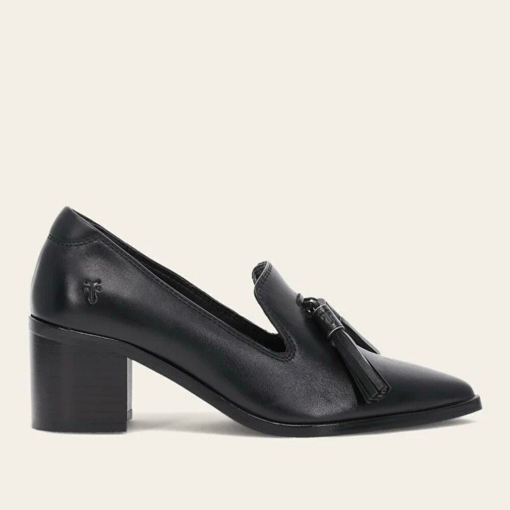 NWT  Frye Suede Leather Sadie Venetian Tassel Block Heel Loafers Black Size 11M - Picture 2 of 8